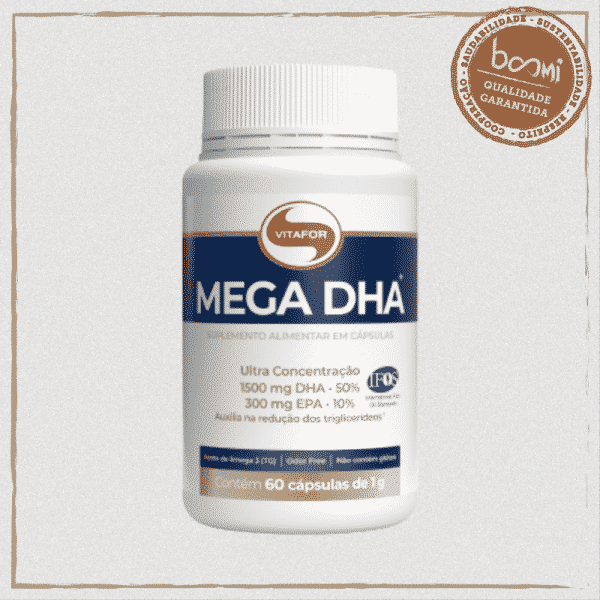 Mega DHA Ômega 3 (50% DHA e 10% EPA) 1000mg Vitafor 60 Cápsulas