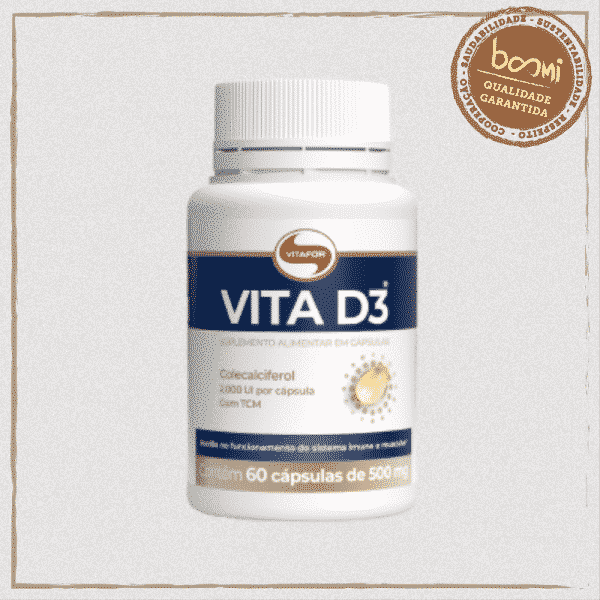 Vita D3 Vitamina D3 2.000UI 500mg Vitafor 60 Cápsulas
