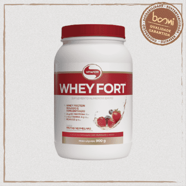 Whey Fort 100% Whey Protein Premium Frutas Vermelhas Vitafor 900g