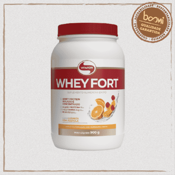 Whey Fort 100% Whey Protein Premium Laranja e Acerola Vitafor 900g