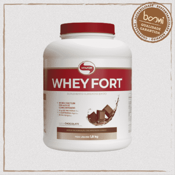 Whey Fort 100% Whey Protein Premium Brown Chocolate Vitafor 1800g