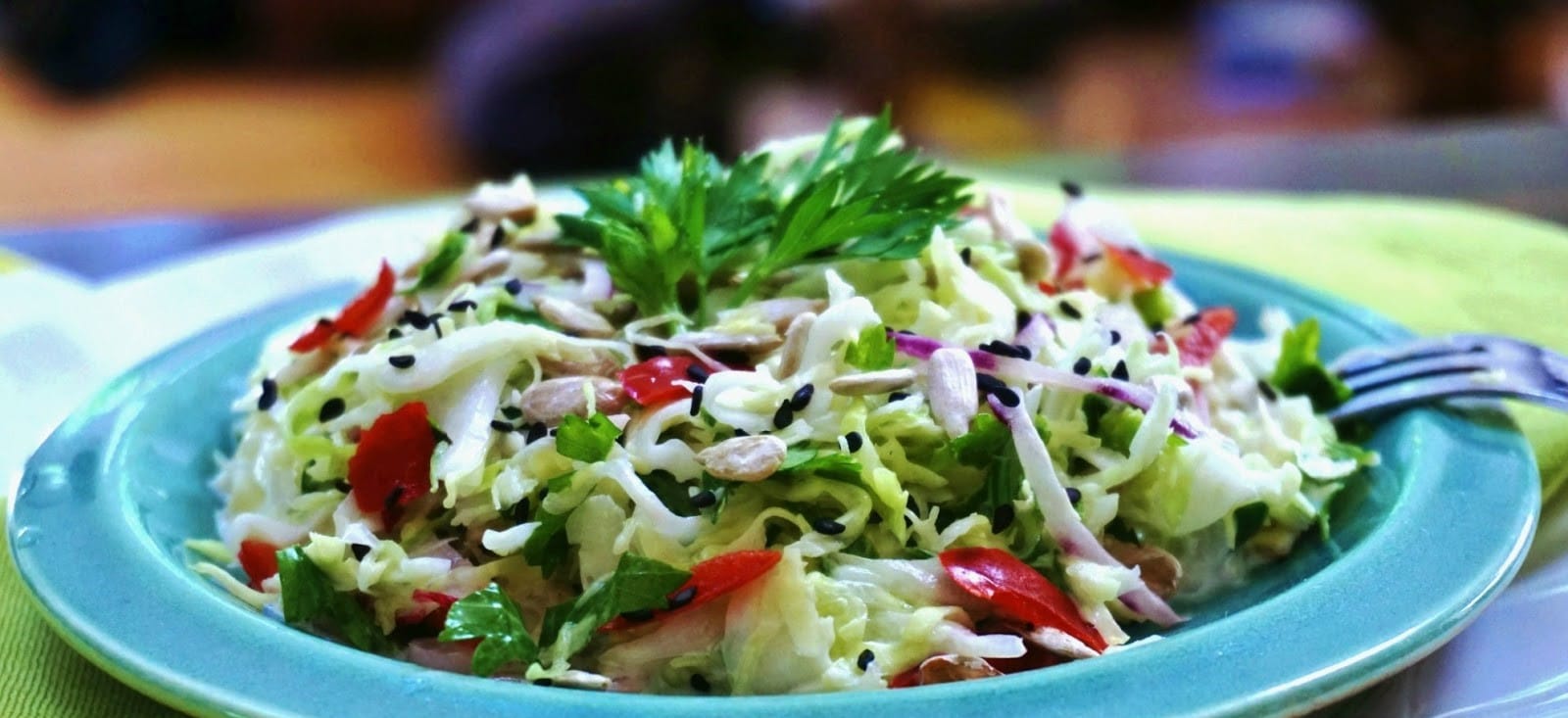 Salada de repolho com gergelim e sementes de girassol